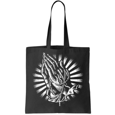 Rosary Praying Hands Believe Faith Jesus Christian Tote Bag