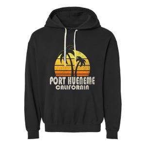 Retro Port Hueneme CA Beach Vacation Garment-Dyed Fleece Hoodie