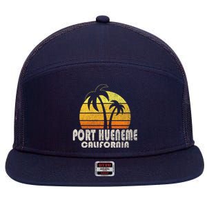 Retro Port Hueneme CA Beach Vacation 7 Panel Mesh Trucker Snapback Hat