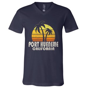 Retro Port Hueneme CA Beach Vacation V-Neck T-Shirt