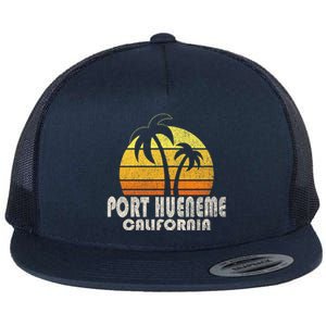 Retro Port Hueneme CA Beach Vacation Flat Bill Trucker Hat