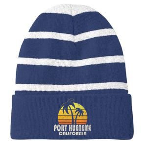 Retro Port Hueneme CA Beach Vacation Striped Beanie with Solid Band