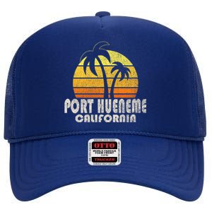 Retro Port Hueneme CA Beach Vacation High Crown Mesh Back Trucker Hat