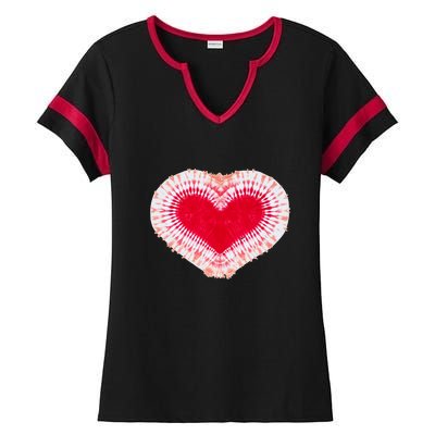 Red & Pink Heart Tie Dye Valentines Day Ladies Halftime Notch Neck Tee