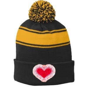 Red & Pink Heart Tie Dye Valentines Day Stripe Pom Pom Beanie