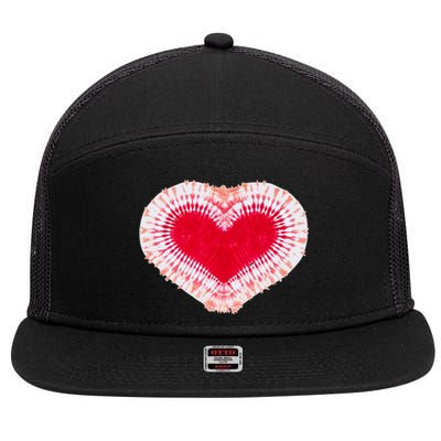 Red & Pink Heart Tie Dye Valentines Day 7 Panel Mesh Trucker Snapback Hat