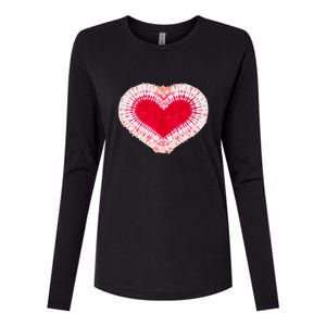 Red & Pink Heart Tie Dye Valentines Day Womens Cotton Relaxed Long Sleeve T-Shirt