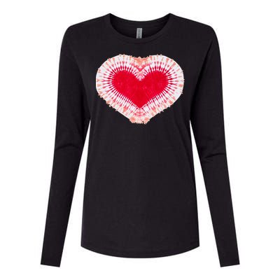 Red & Pink Heart Tie Dye Valentines Day Womens Cotton Relaxed Long Sleeve T-Shirt