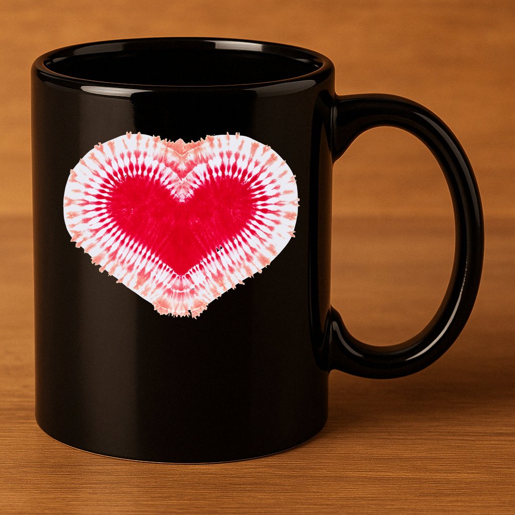 Red & Pink Heart Tie Dye Valentines Day 11oz C Handle Ceramic Mug