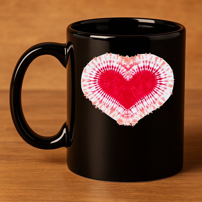 Red & Pink Heart Tie Dye Valentines Day 11oz C Handle Ceramic Mug