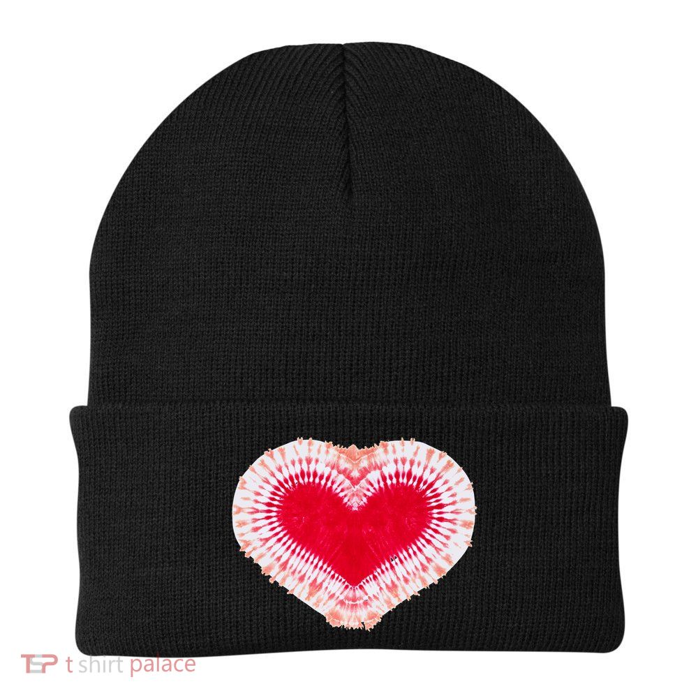 Red & Pink Heart Tie Dye Valentines Day Knit Cap Winter Beanie