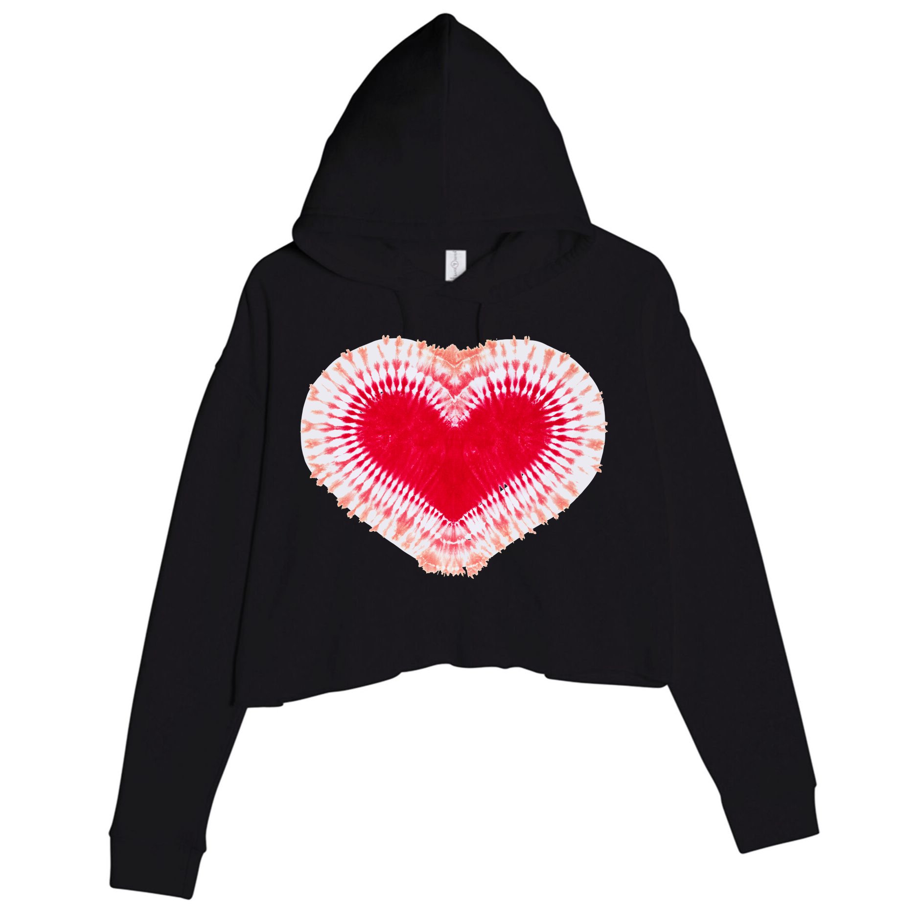 Red & Pink Heart Tie Dye Valentines Day Crop Fleece Hoodie