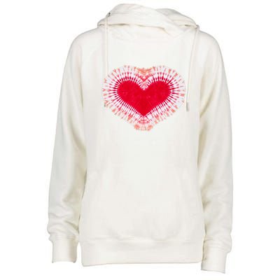 Red & Pink Heart Tie Dye Valentines Day Womens Funnel Neck Pullover Hood