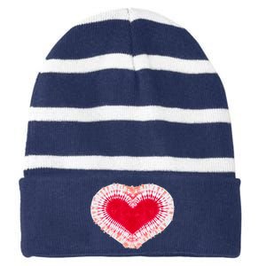 Red & Pink Heart Tie Dye Valentines Day Striped Beanie with Solid Band