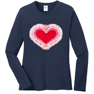 Red & Pink Heart Tie Dye Valentines Day Ladies Long Sleeve Shirt