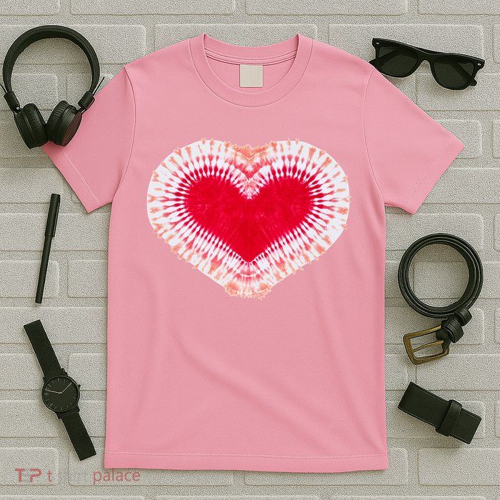 Red & Pink Heart Tie Dye Valentines Day T-Shirt