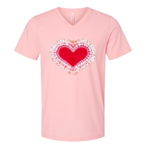 Red & Pink Heart Tie Dye Valentines Day V-Neck T-Shirt