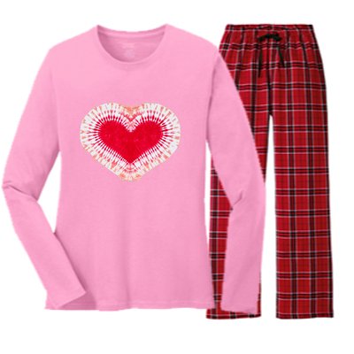 Red & Pink Heart Tie Dye Valentines Day Women's Long Sleeve Flannel Pajama Set 