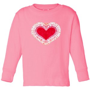 Red & Pink Heart Tie Dye Valentines Day Toddler Long Sleeve Shirt