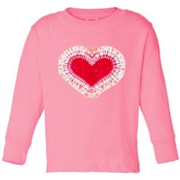 Red & Pink Heart Tie Dye Valentines Day Toddler Long Sleeve Shirt