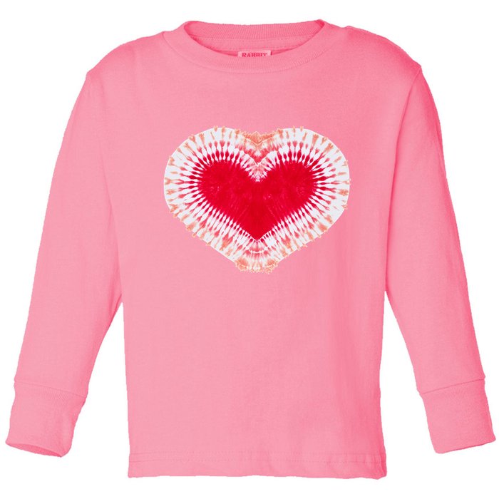 Red & Pink Heart Tie Dye Valentines Day Toddler Long Sleeve Shirt