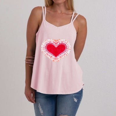 Red & Pink Heart Tie Dye Valentines Day Women's Strappy Tank