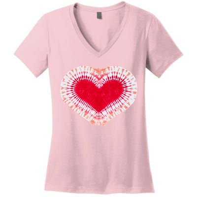 Red & Pink Heart Tie Dye Valentines Day Women's V-Neck T-Shirt