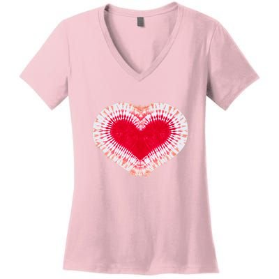 Red & Pink Heart Tie Dye Valentines Day Women's V-Neck T-Shirt