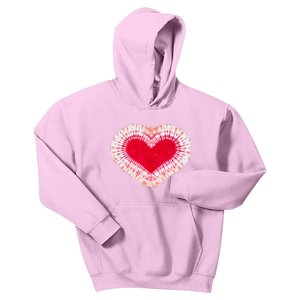 Red & Pink Heart Tie Dye Valentines Day Kids Hoodie