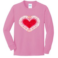 Red & Pink Heart Tie Dye Valentines Day Kids Long Sleeve Shirt