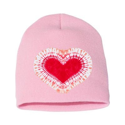 Red & Pink Heart Tie Dye Valentines Day Short Acrylic Beanie