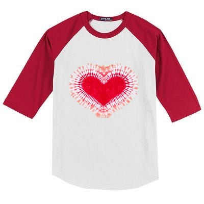 Red & Pink Heart Tie Dye Valentines Day Kids Colorblock Raglan Jersey