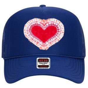 Red & Pink Heart Tie Dye Valentines Day High Crown Mesh Back Trucker Hat