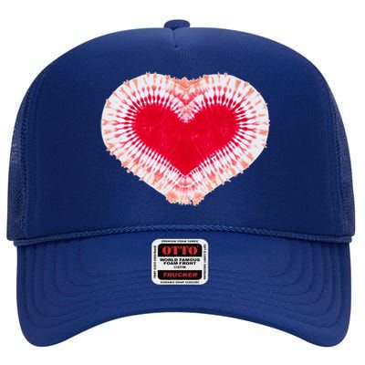 Red & Pink Heart Tie Dye Valentines Day High Crown Mesh Back Trucker Hat