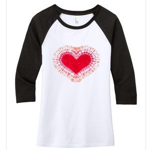 Red & Pink Heart Tie Dye Valentines Day Women's Tri-Blend 3/4-Sleeve Raglan Shirt