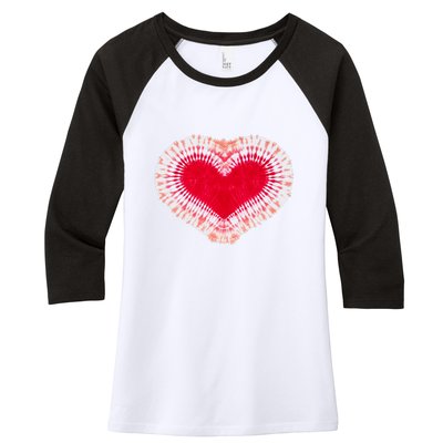 Red & Pink Heart Tie Dye Valentines Day Women's Tri-Blend 3/4-Sleeve Raglan Shirt