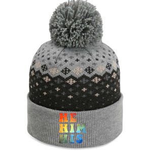 Rainbow Pronouns He Him His Straight Against Hate Retro Gift The Baniff Cuffed Pom Beanie