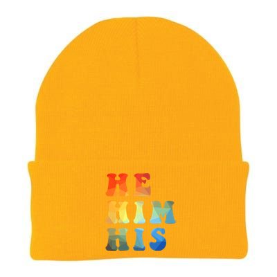 Rainbow Pronouns He Him His Straight Against Hate Retro Gift Knit Cap Winter Beanie