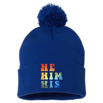 Rainbow Pronouns He Him His Straight Against Hate Retro Gift Pom Pom 12in Knit Beanie