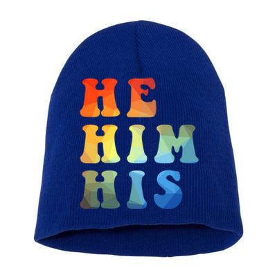 Rainbow Pronouns He Him His Straight Against Hate Retro Gift Short Acrylic Beanie