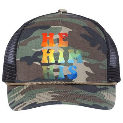 Rainbow Pronouns He Him His Straight Against Hate Retro Gift Retro Rope Trucker Hat Cap