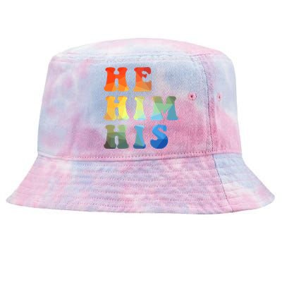 Rainbow Pronouns He Him His Straight Against Hate Retro Gift Tie-Dyed Bucket Hat