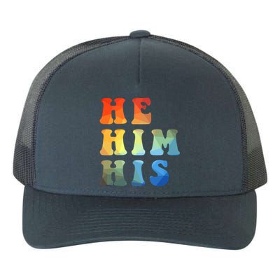 Rainbow Pronouns He Him His Straight Against Hate Retro Gift Yupoong Adult 5-Panel Trucker Hat