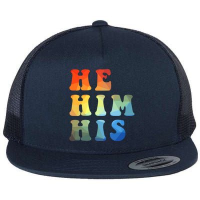 Rainbow Pronouns He Him His Straight Against Hate Retro Gift Flat Bill Trucker Hat