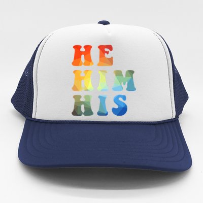 Rainbow Pronouns He Him His Straight Against Hate Retro Gift Trucker Hat