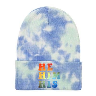 Rainbow Pronouns He Him His Straight Against Hate Retro Gift Tie Dye 12in Knit Beanie