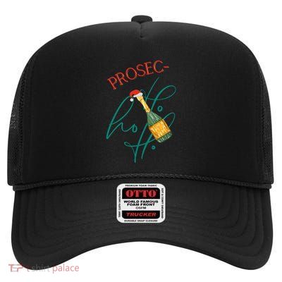 Retro Prosec Ho Ho Ho Funny Presecco Christmas Vacation Great Gift High Crown Mesh Back Trucker Hat