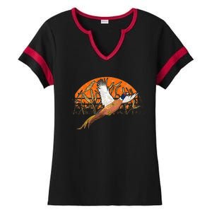 Ringneck Pheasant Hunting Upland Bird Hunter Grain Field Ladies Halftime Notch Neck Tee