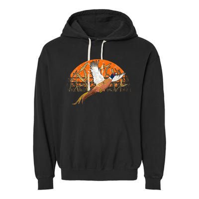 Ringneck Pheasant Hunting Upland Bird Hunter Grain Field Garment-Dyed Fleece Hoodie
