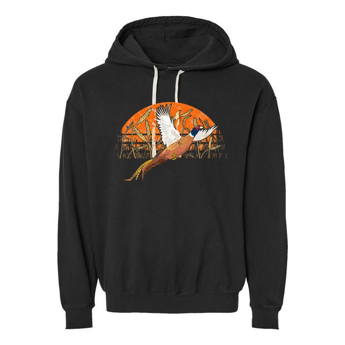Ringneck Pheasant Hunting Upland Bird Hunter Grain Field Garment-Dyed Fleece Hoodie